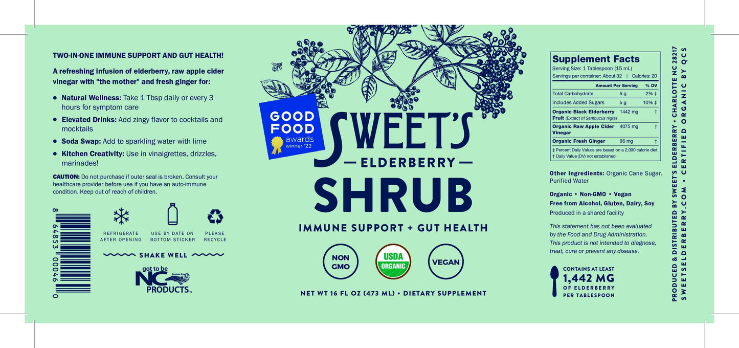 Sweet’s Elderberry Shrub - 16 oz - Immune/Gut Health + Drink Mixer