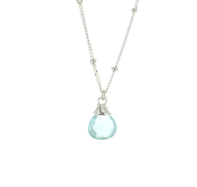 Lotus Jewelry Studio Aqua Chalcedony Stone 16” Necklace Sterling Silver