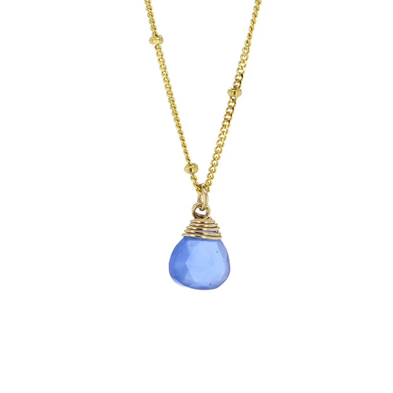 Lotus Jewelry Studio Blue Chalcedony Stone 16” Necklace Gold Vermeil