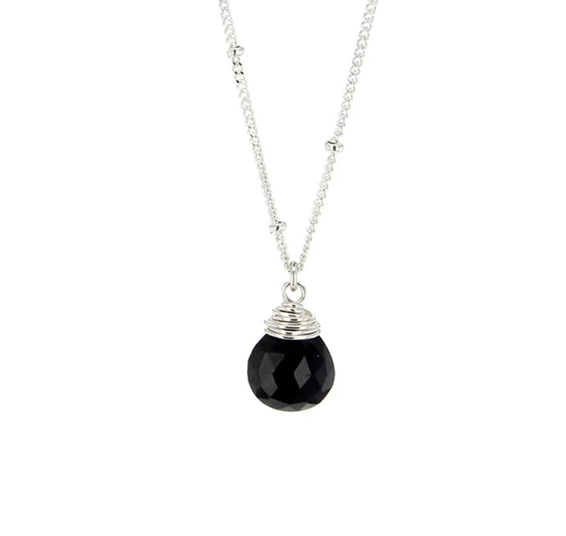 Lotus Jewelry Studio Black Spinel Stone 16” Necklace Sterling Silver