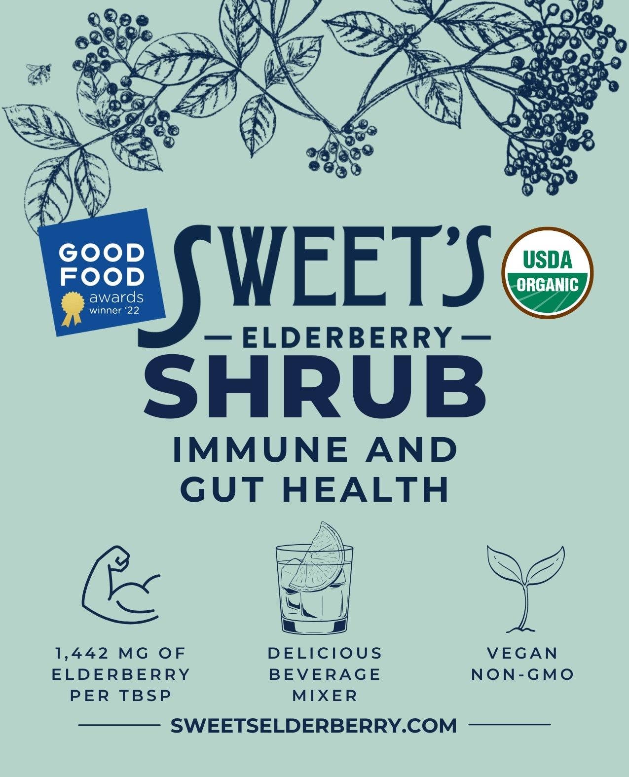 Sweet’s Elderberry Shrub - 16 oz - Immune/Gut Health + Drink Mixer