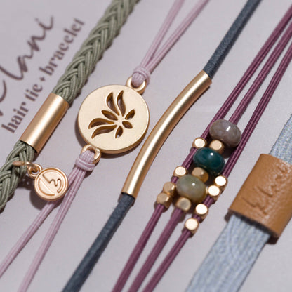"Breathe" Lotus Flower Earthy Tones Hair Tie Bracelets: Large