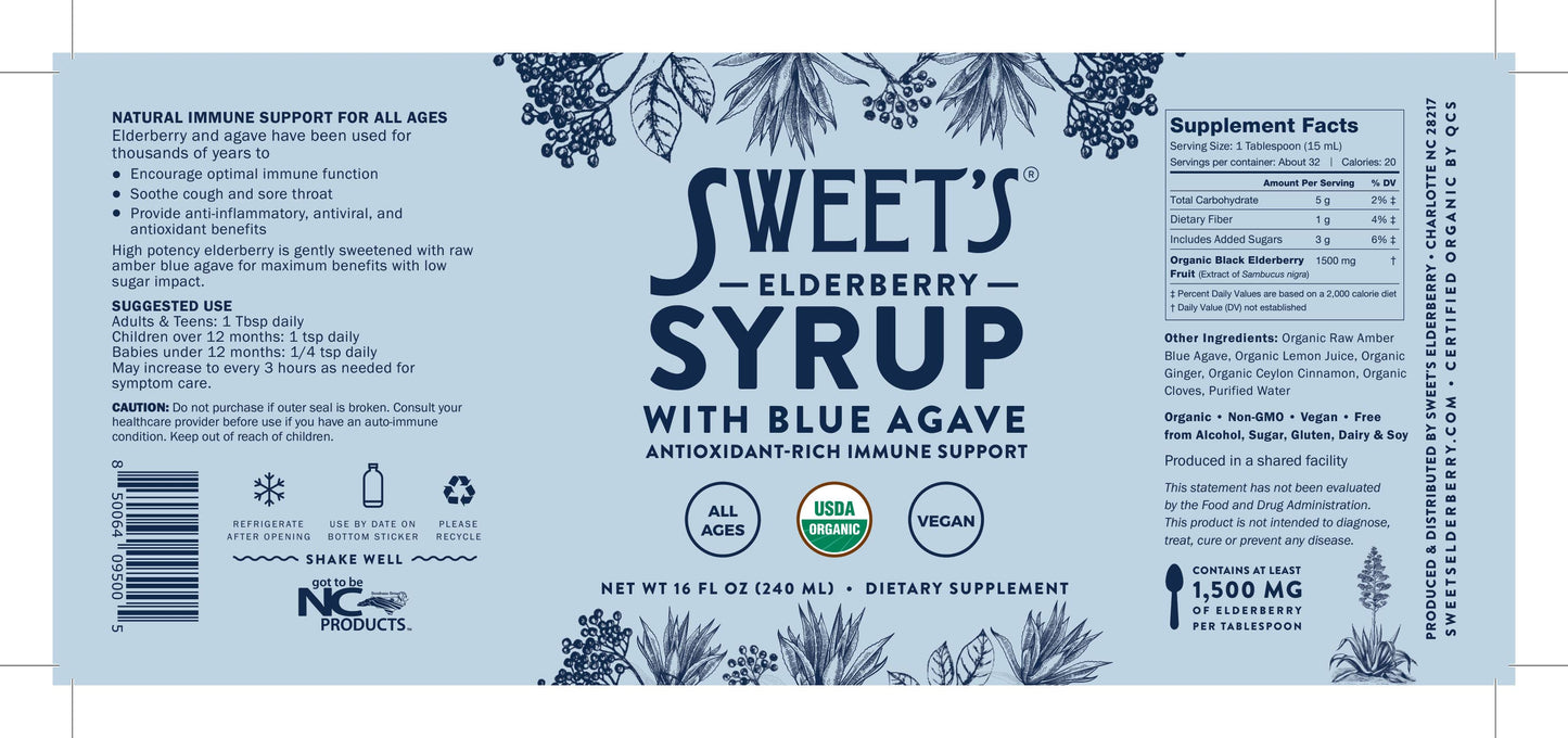 Elderberry Syrup with Blue Agave (SHELF STABLE) - 16 oz