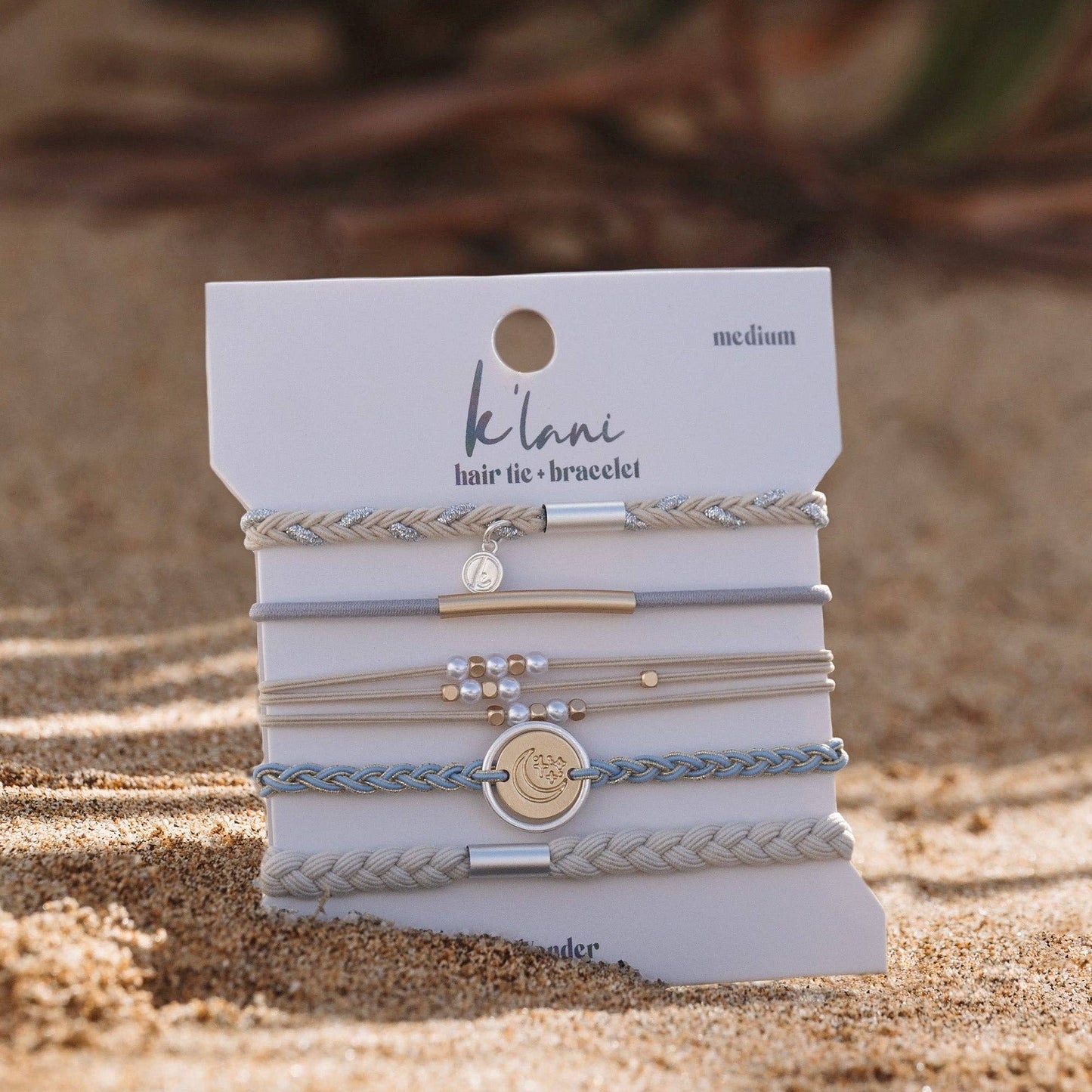 "Wonder" Soft Creams & Blues with Pearls & Gold Hair Tie Bracelets: Medium
