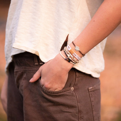 "Paws" Natural Hues with Silver & Paw Accents Hair Tie Bracelet: Large