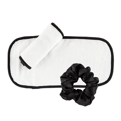 Bella Sleep & Spa Plush Face Cloth - White with Black Trim: Cloth: 100% Polyester, Trim: 65% Polyester 35% Cotton / 15.5" L x 7.25" W