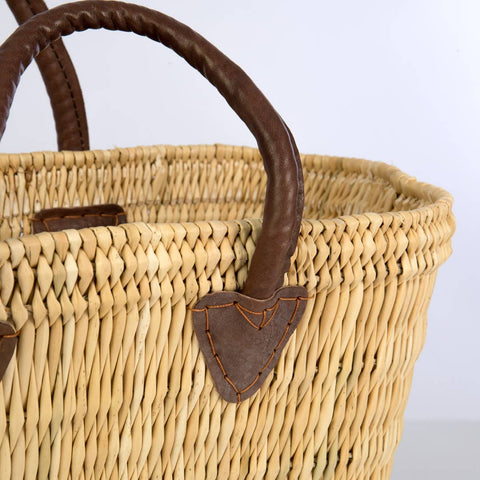 RECT STRAW BAG W/LEATHER SH