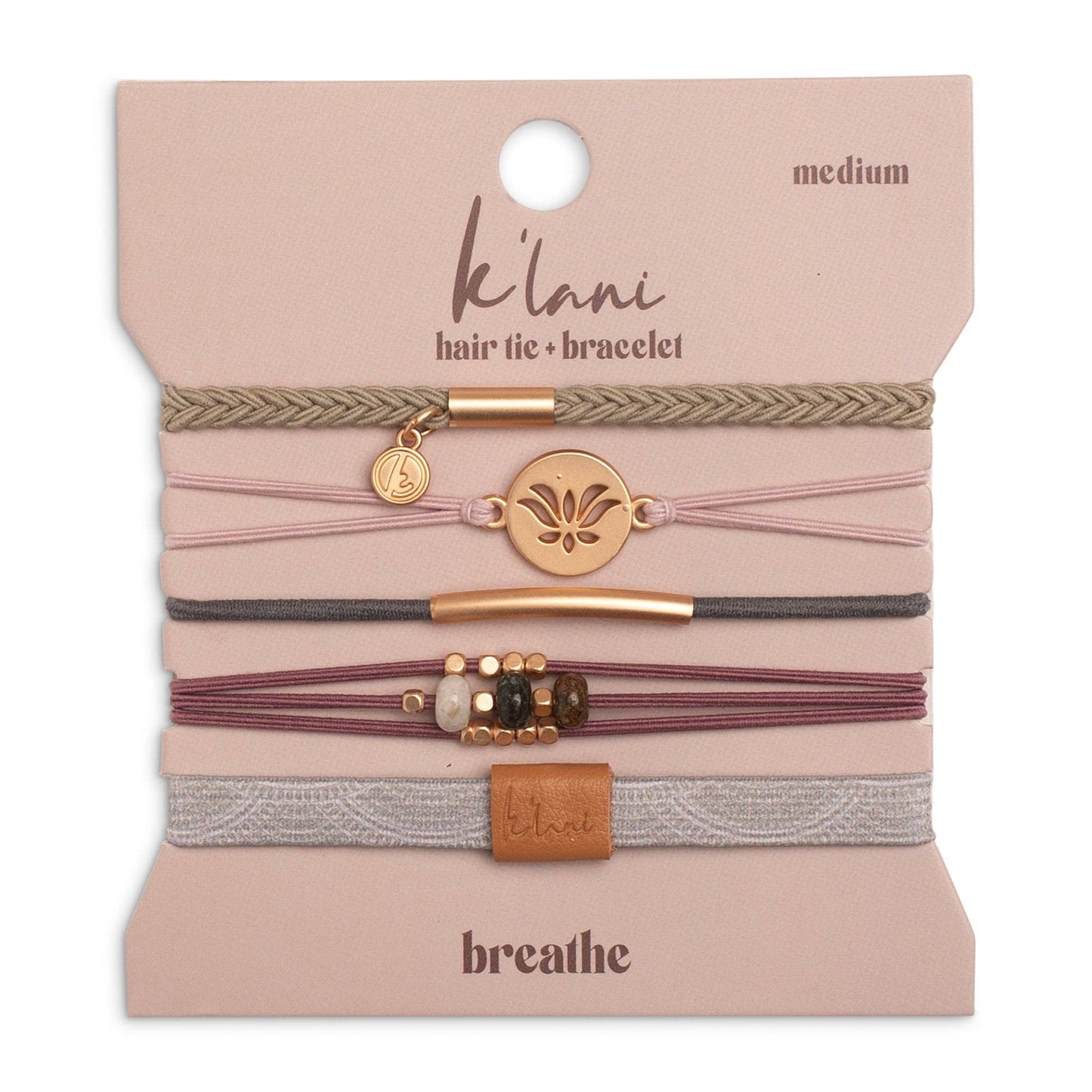 "Breathe" Lotus Flower Earthy Tones Hair Tie Bracelets: Large