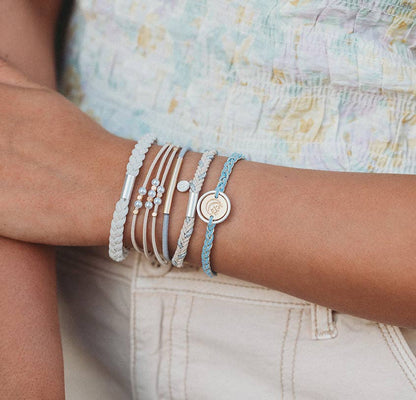 "Wonder" Soft Creams & Blues with Pearls & Gold Hair Tie Bracelets: Large