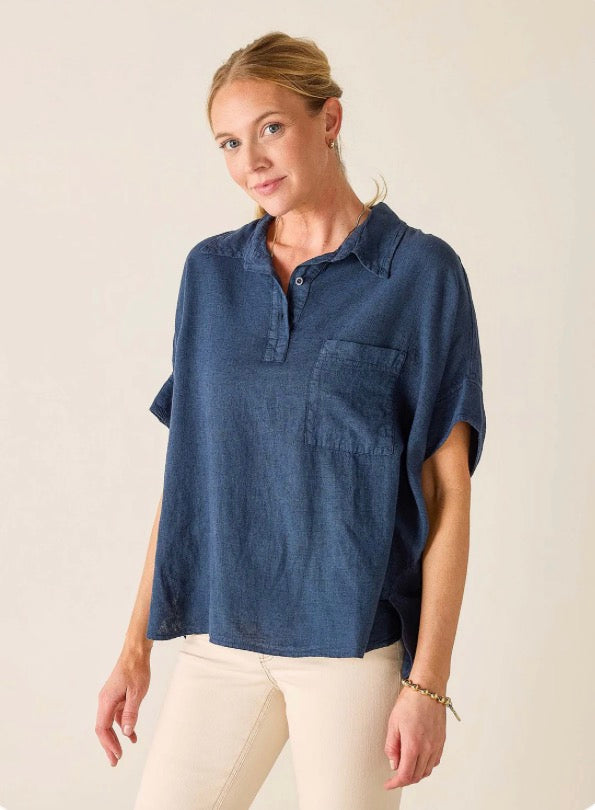 Mersea Hermosa Collared Top Navy OS