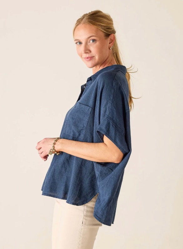 Mersea Hermosa Collared Top Navy OS