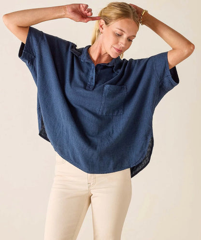 Mersea Hermosa Collared Top Navy OS