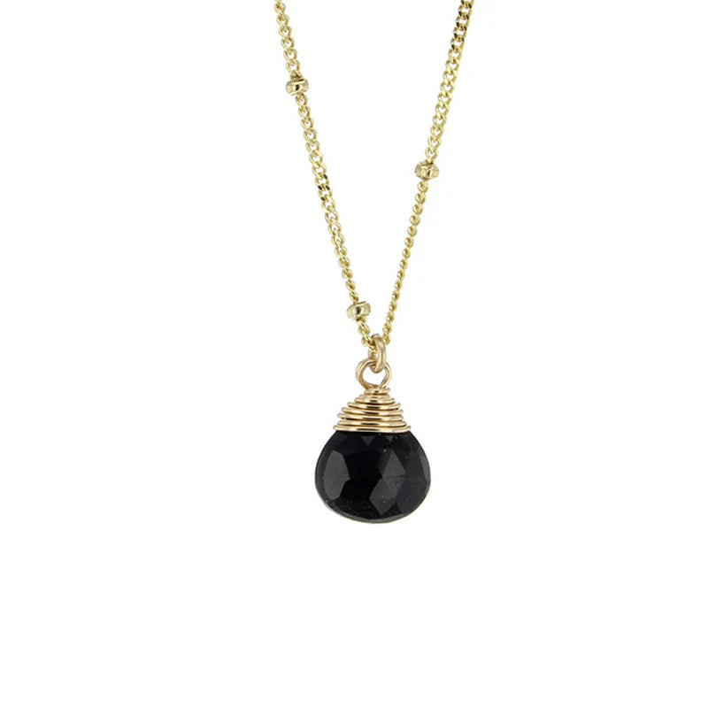 Lotus Jewelry Studio Black Spinel Stone 16” Necklace Gold Vermeil
