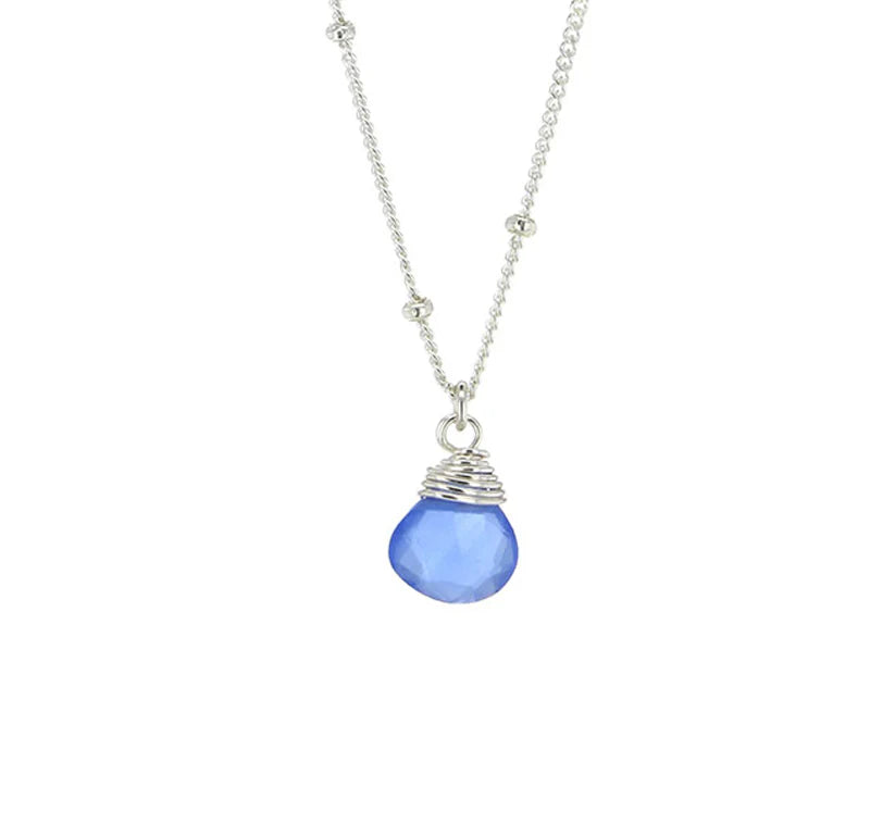 Lotus Jewelry Studio Blue Chalcedony Stone 16” Necklace Sterling Silver