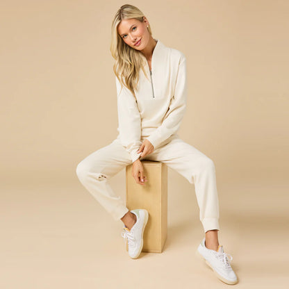 Softies Dream Tech 1/4 Zip Jogger Set Almond Size M