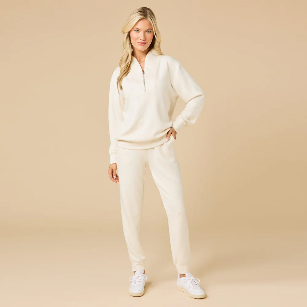 Softies Dream Tech 1/4 Zip Jogger Set Almond Size M
