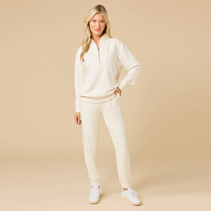 Softies Dream Tech 1/4 Zip Jogger Set Almond Size M