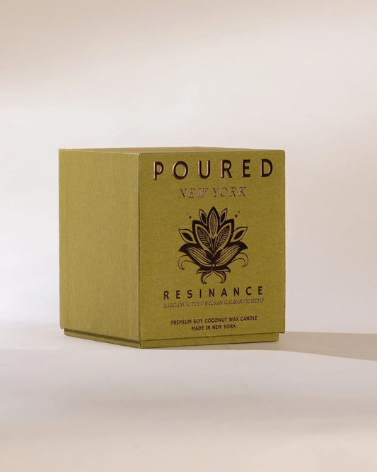 Poured New York Resinance 10 oz Soy Wax Candle Labdanum Tolu Balsam Galbanum Hemp