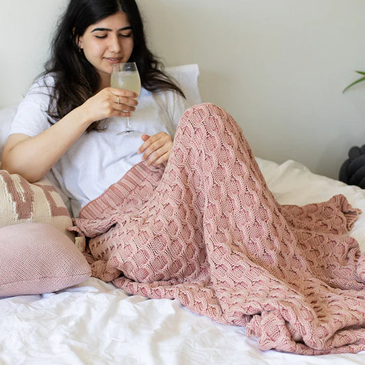 Pink Lemonade Washed Curvy Cotton Knit Throw Blanket Pink