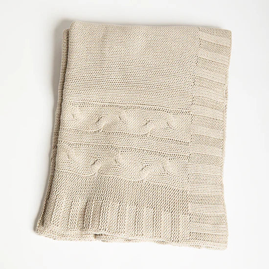 Pink Lemonade Classic Organic Cotton Knit Throw Blanket-Linen Sand