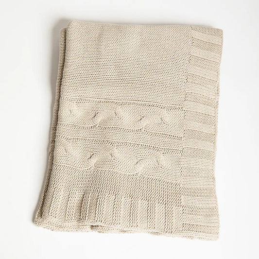 Pink Lemonade Classic Organic Cotton Knit Throw Blanket-Linen Sand