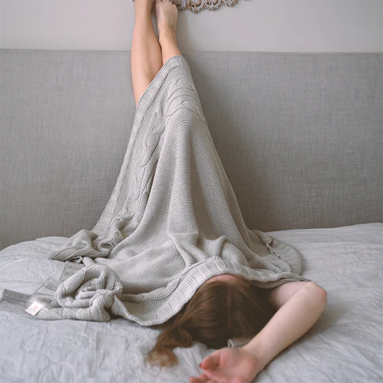 Pink Lemonade Classic Organic Cotton Knit Throw Blanket-Linen Sand