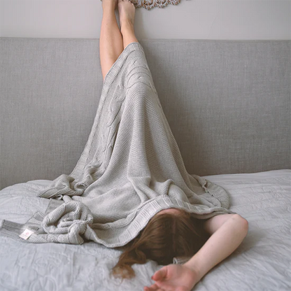 Pink Lemonade Classic Organic Cotton Knit Throw Blanket-Linen Sand