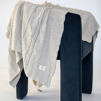 Pink Lemonade Classic Organic Cotton Knit Throw Blanket-Linen Sand