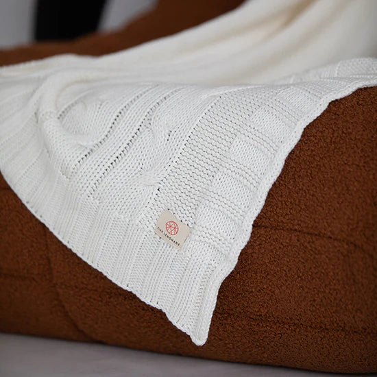 Pink Lemonade Classic Organic Cotton Knit Throw Blanket-Linen Sand