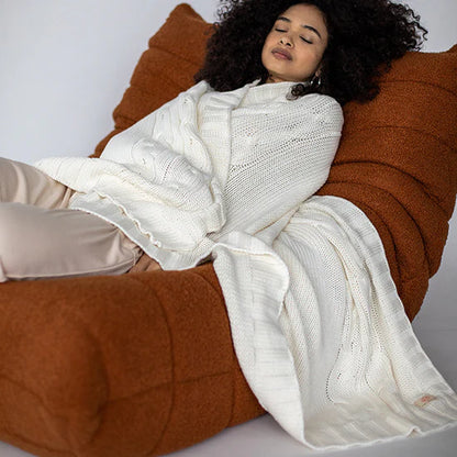 Pink Lemonade Classic Organic Cotton Knit Throw Blanket-Linen Sand
