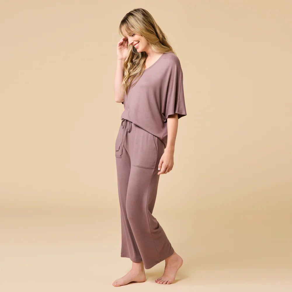 Softies Dream Relaxed V-Neck with Capri Lounge Set  Driftwood-Small