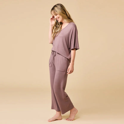 Softies Dream Relaxed V-Neck with Capri Lounge Set  Driftwood-Small