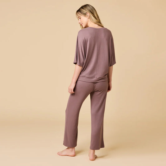 Softies Dream Relaxed V-Neck with Capri Lounge Set Driftwood X-small