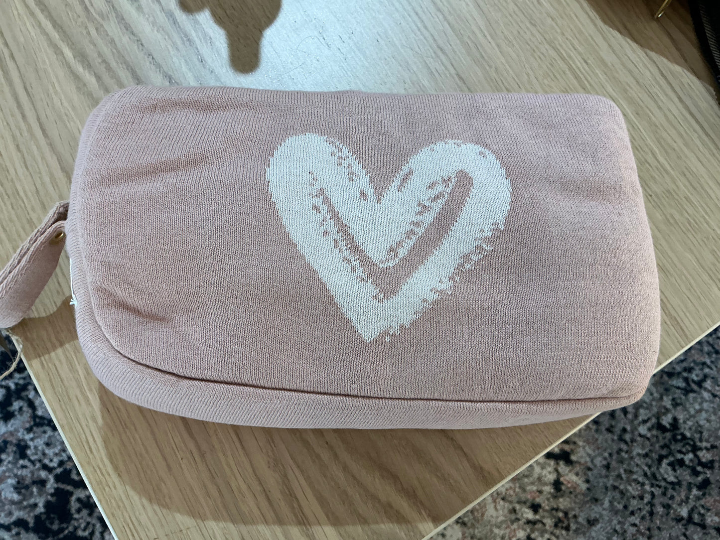 Pink Lemonade Dual Travel Organic Cotton Travel Blanket & Eye Mask Pale Pink Heart