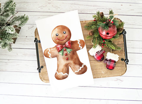 Christmas Watercolor Gingerbread Man Kitchen Towel