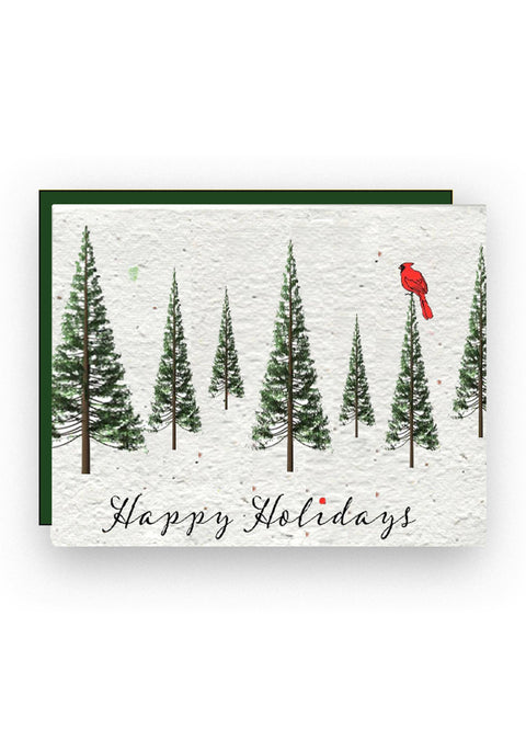 Happy Holidays Evergreen Cardinal Wildflower Greeting Card