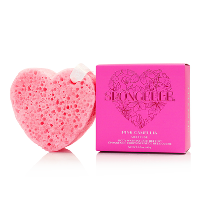 Spongelle Pink Camellia Heart Buffer | Valentines Day Gifts