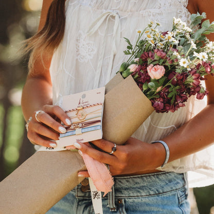 "Bloom" Maroon & Pink with Pressed Flowers Hair Tie Bracelets: Medium